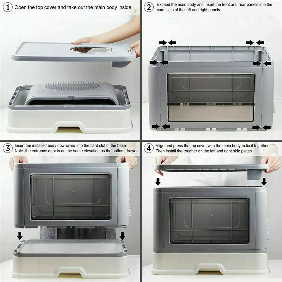 XXL Large Full Enclosed Cat Litter Box Pull Out Drawer Style with Massage Scoop
