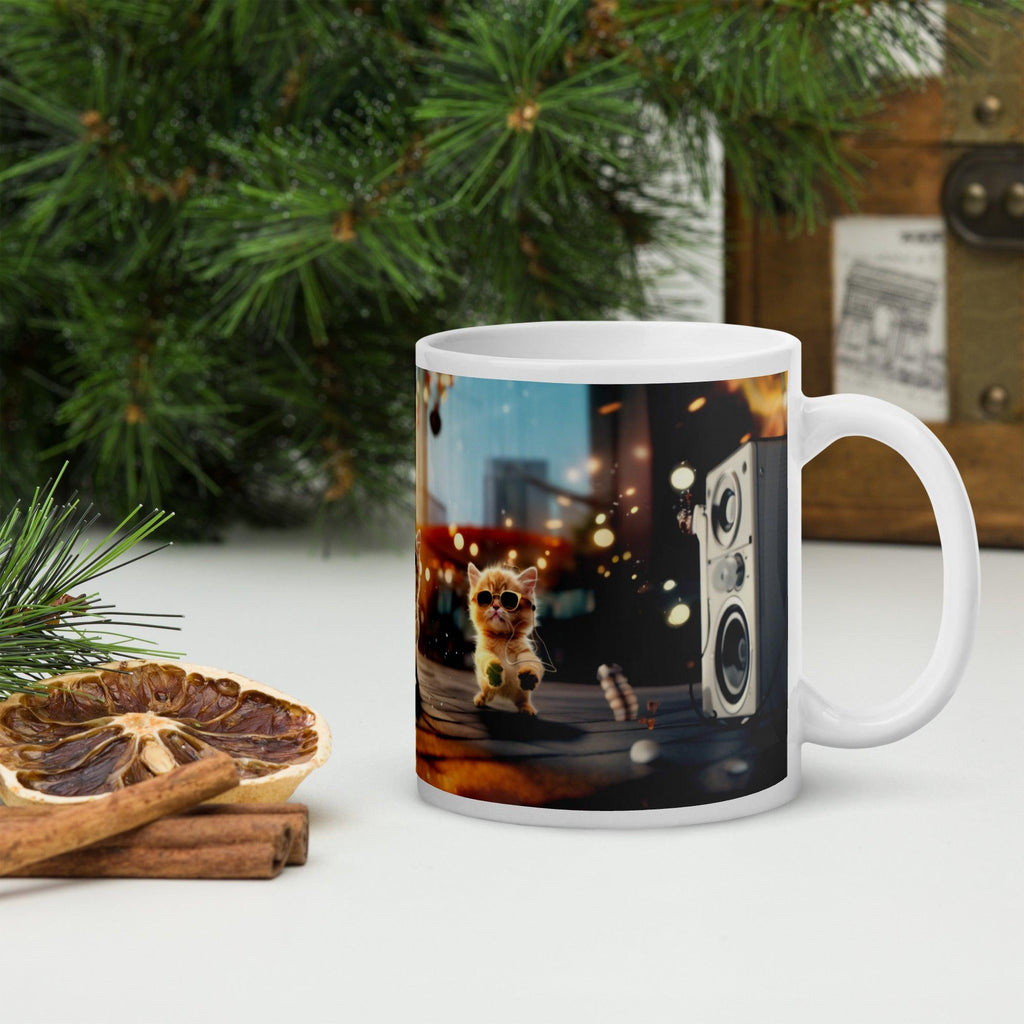 White glossy mug - "City Groove & Uncle Paws" - Cat Factory Au