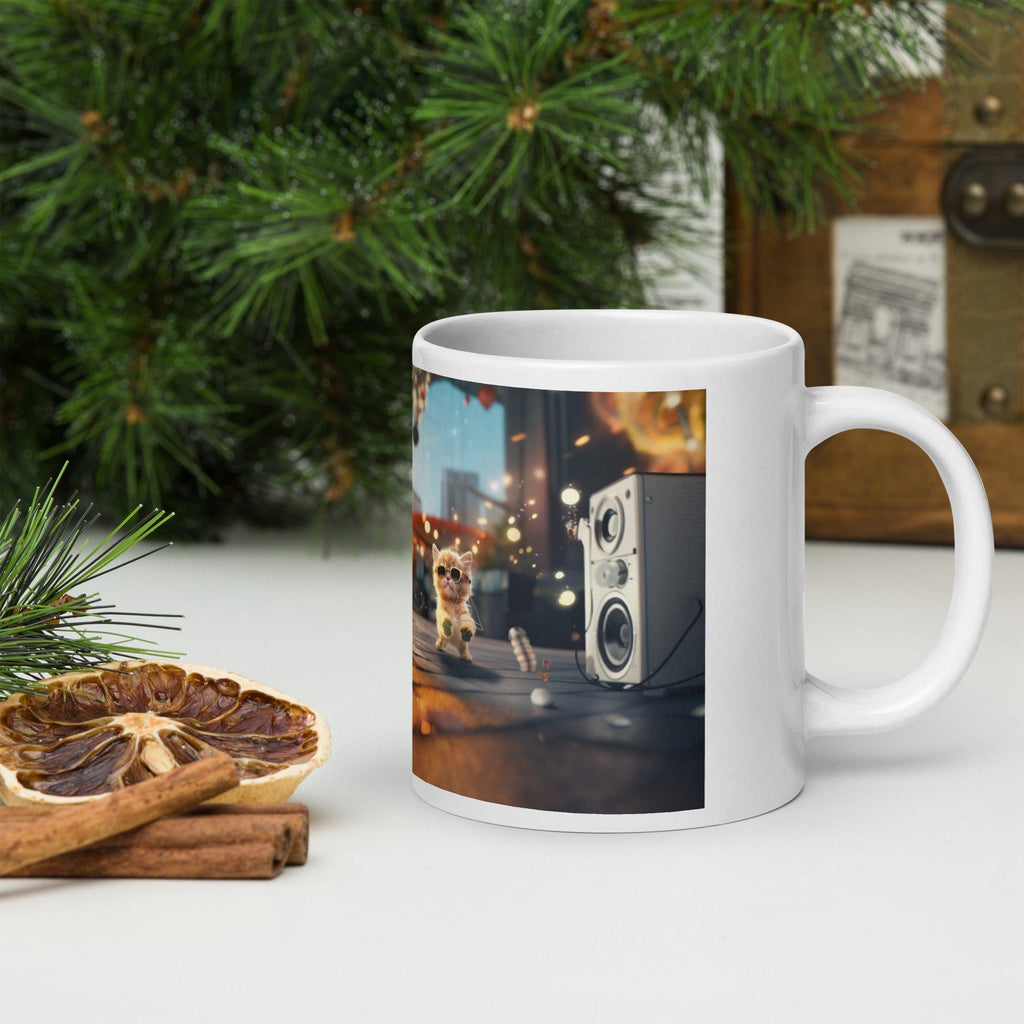 White glossy mug - "City Groove & Uncle Paws" - Cat Factory Au